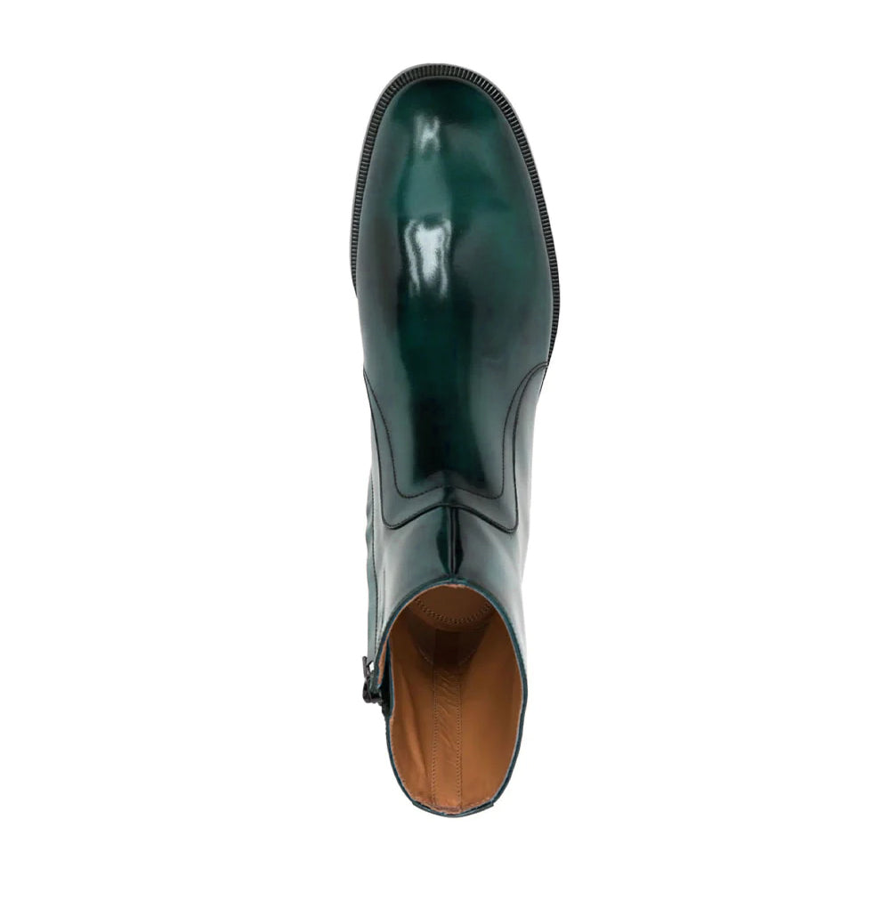 Turquise Waxed Leather Ankle Boots