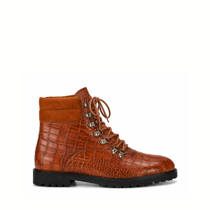 Arthur Italian Crafted Croc Lace-Up Boots