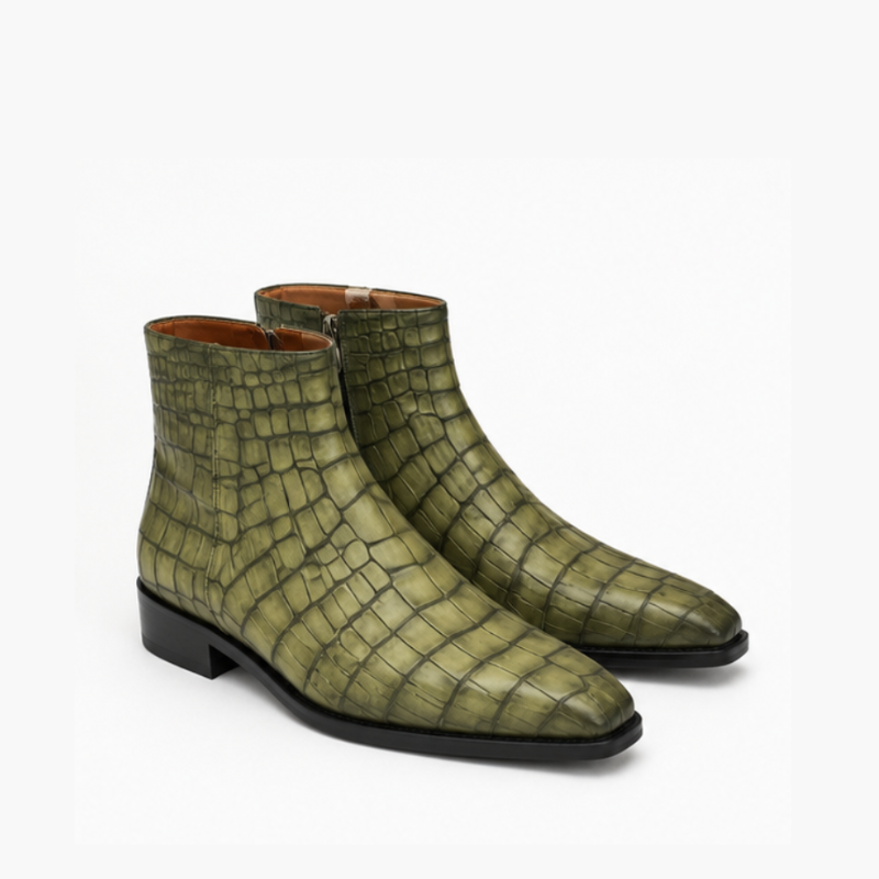 Arvello Croc Italian Leather Ankle Boots