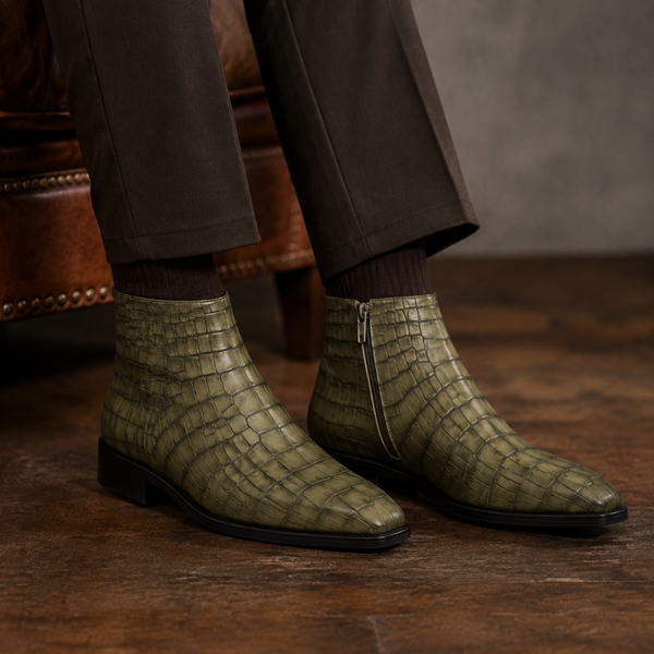 Arvello Croc Italian Leather Ankle Boots