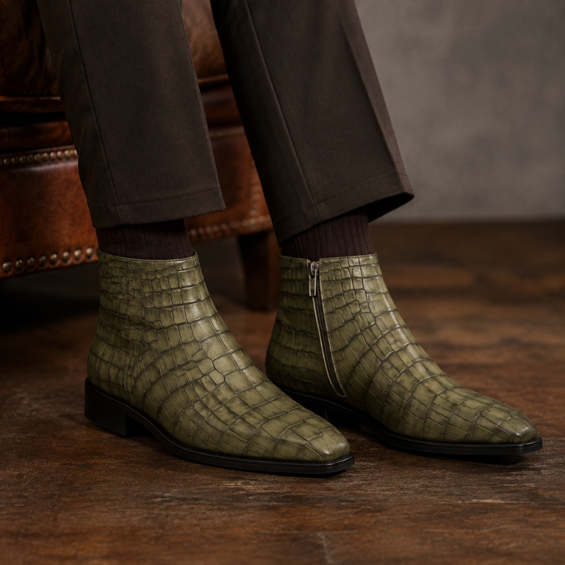 Arvello Croc Italian Leather Ankle Boots