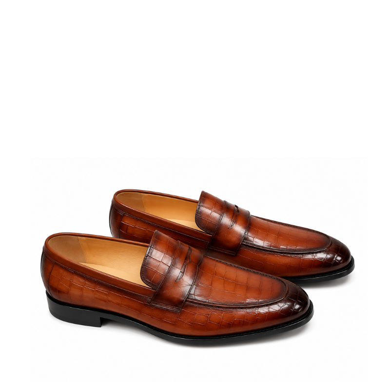 Ashton Classic Croco Penny Loafers