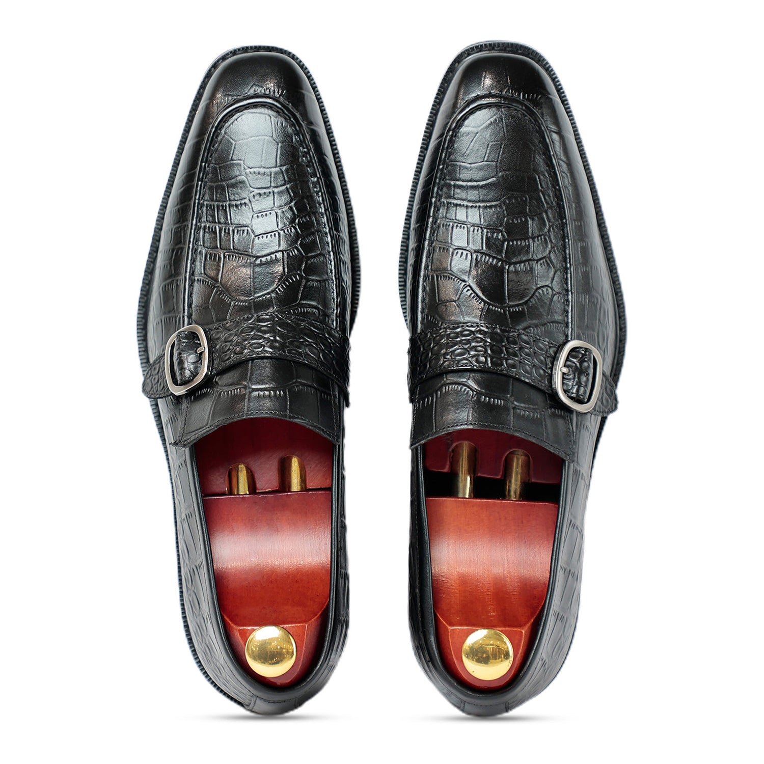 Azure Black Croco Monk Loafers