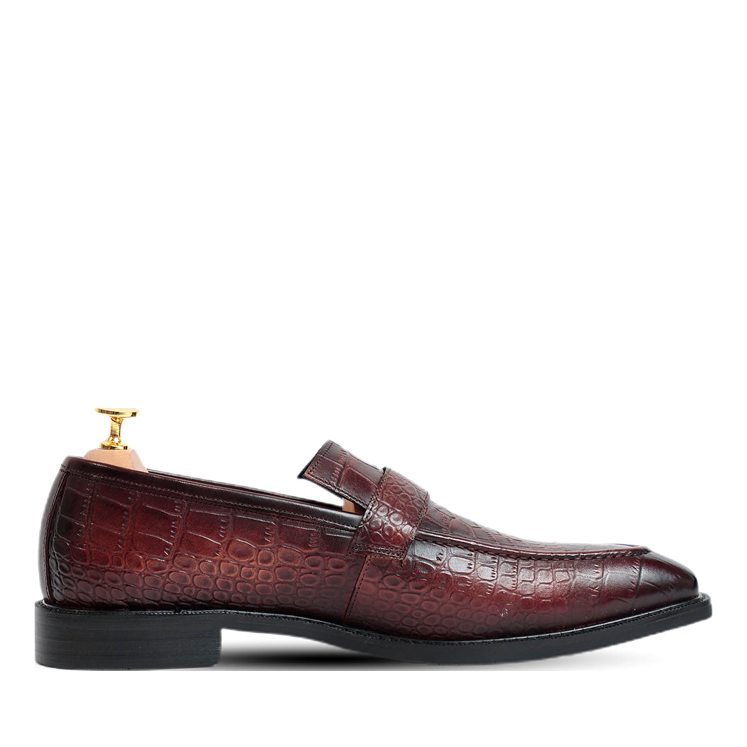 Azure Croco Coffee Monk Strap Loafers