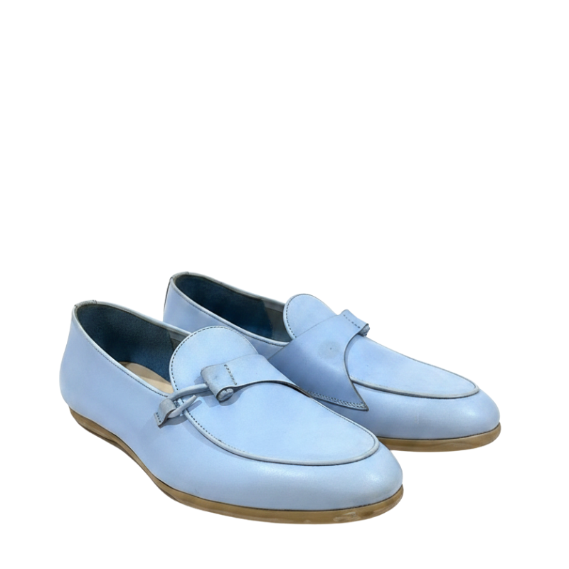 Azure Grace Buckle Leather Loafers