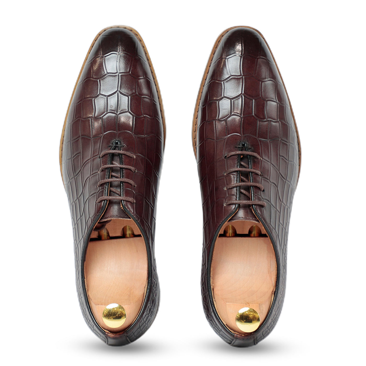 Croco Leather Solid Lace-Up Oxford Shoes