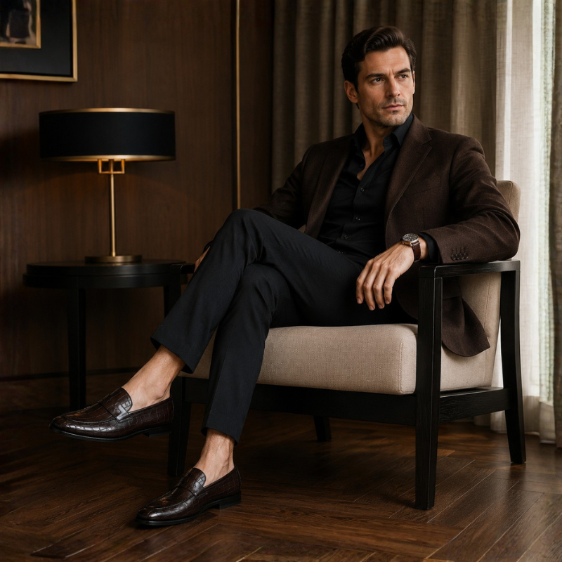 Castello Croco Leather Penny Loafers