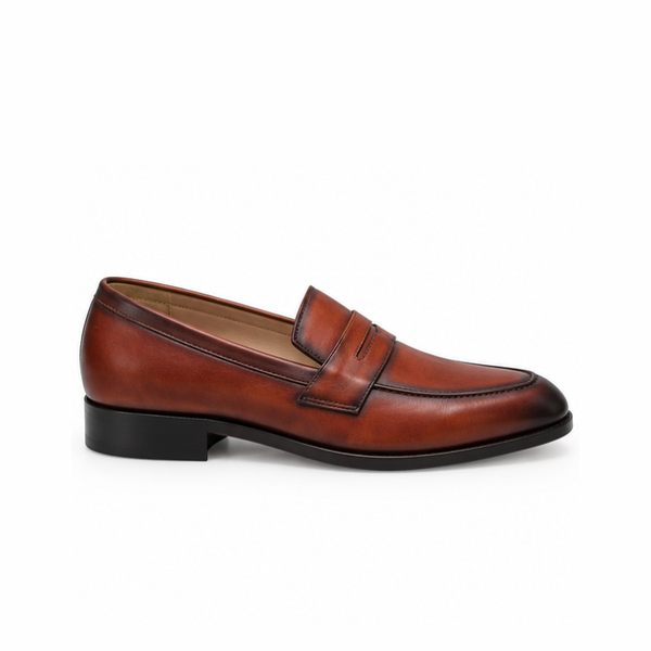 Castello Mahogany Burnished Penny Loafers