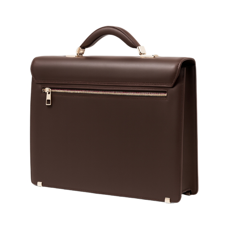 Italian Textured Chocolate Brown Milano Crest Lock Closure Briefcase