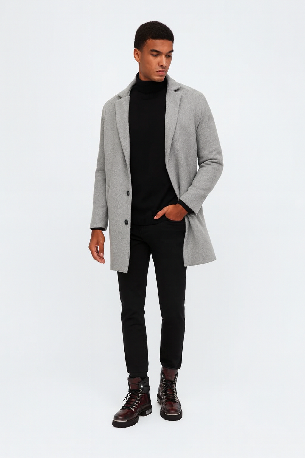 Croco Deep Cut Leather Lace-UP Ankle Boot Black