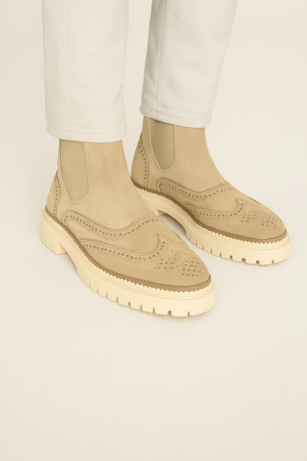 Italian Suede Leather Beige Chelsea Ankle Boot