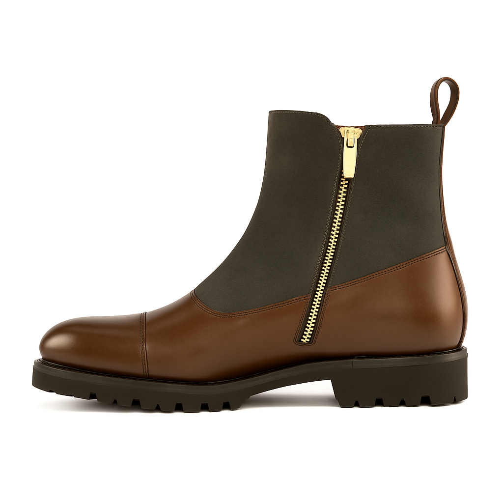 Leather Waxed Suede Double Monk Boots