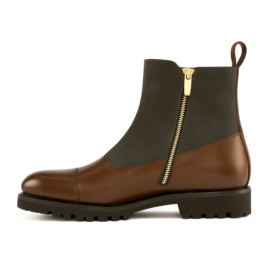 Leather Waxed Suede Double Monk Boots