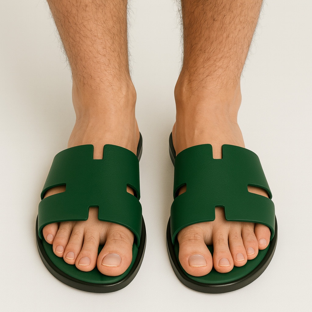 Haven Crimson Glide H Style Green Leather Slipper