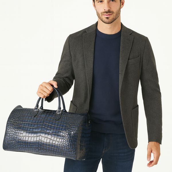 Italian Vintage Crocodile Leather Duffel Bag