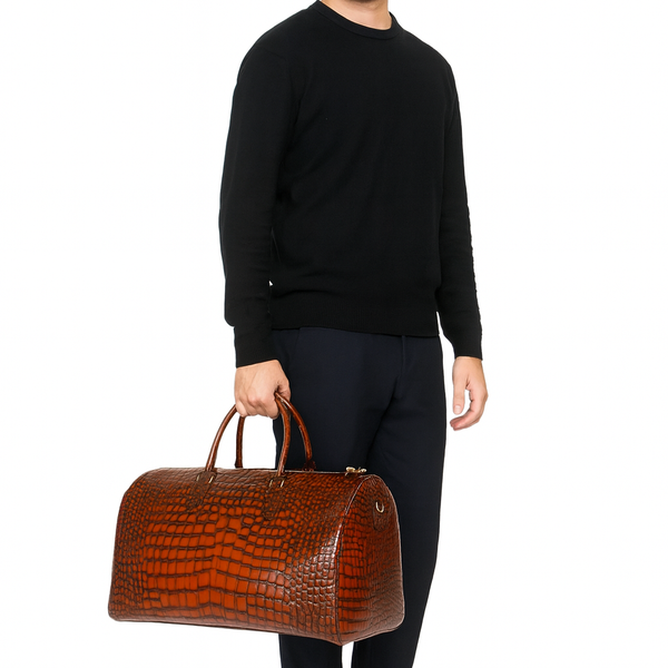 Italian Vintage Crocodile Leather Duffel Bag