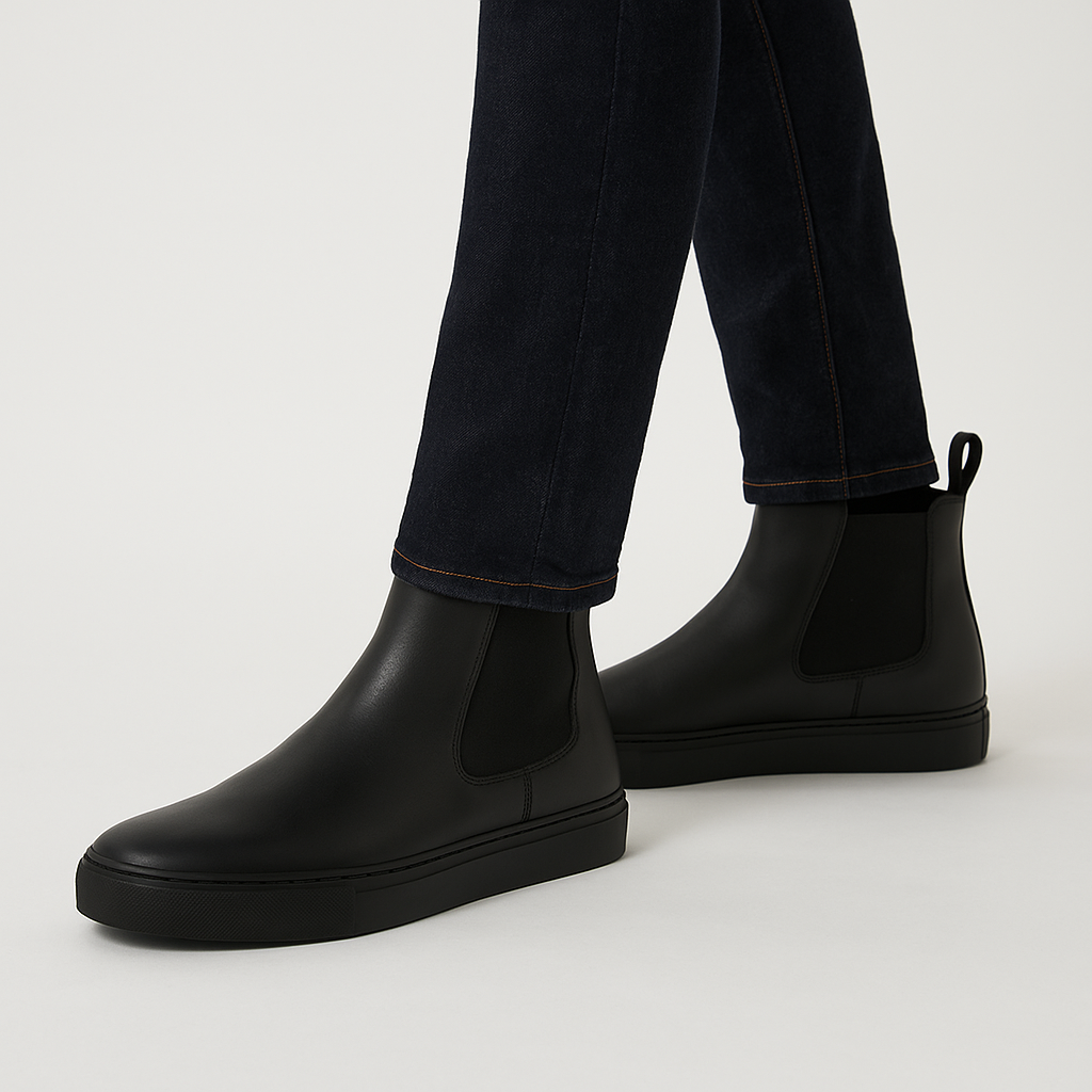 Classic Chelsea Round Toe Leather Ankle Boots