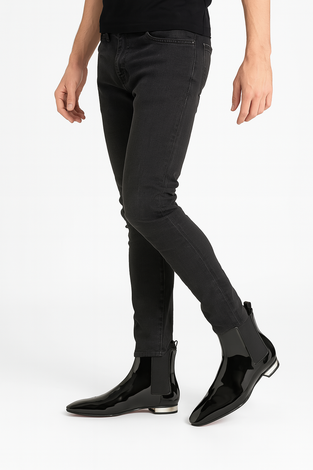 Polished Leather Black Italian Chelsea Boots for Men's