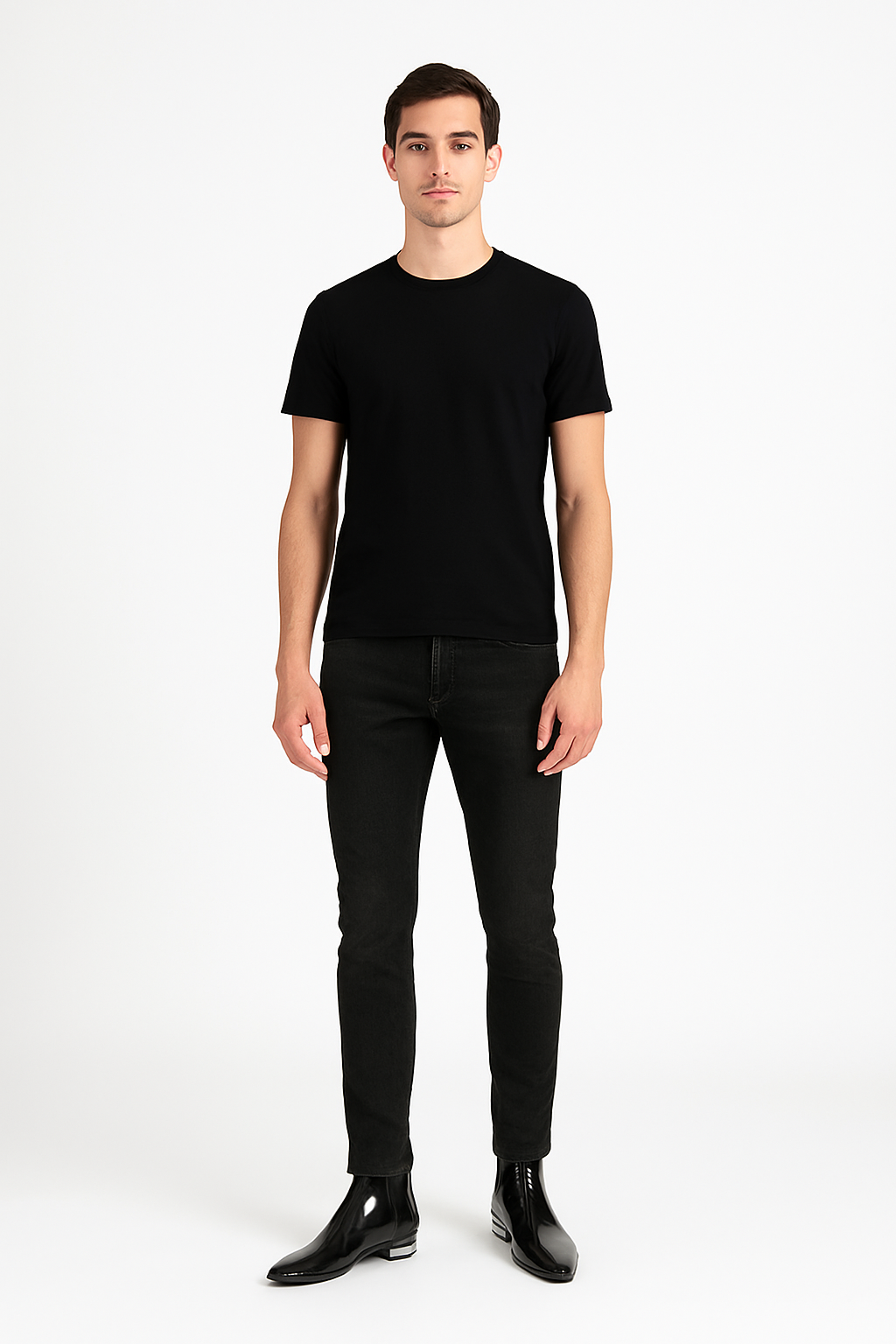 Polished Leather Black Italian Chelsea Boots for Men's