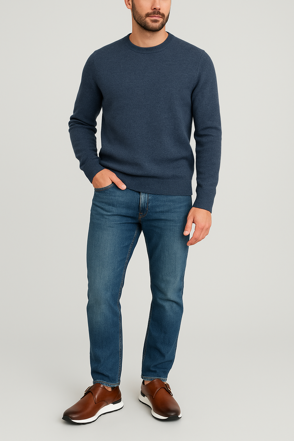 Blue Leather Men Loafer