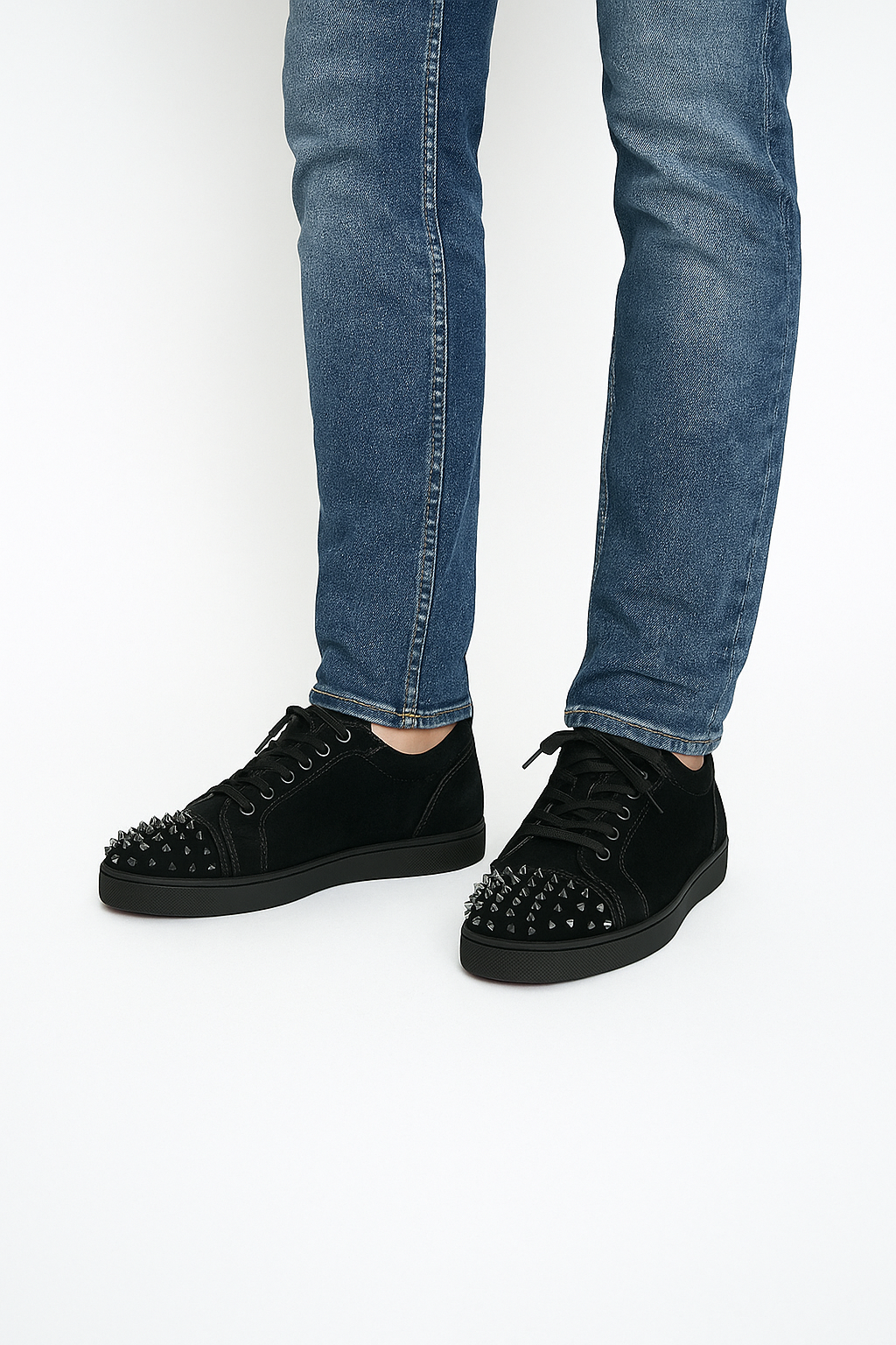 Suede Spike Studded Lace-Up Sneakers