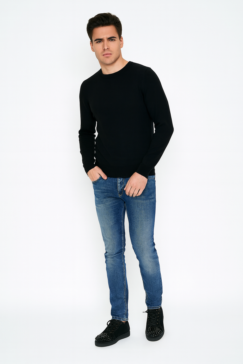 Suede Spike Studded Lace-Up Sneakers