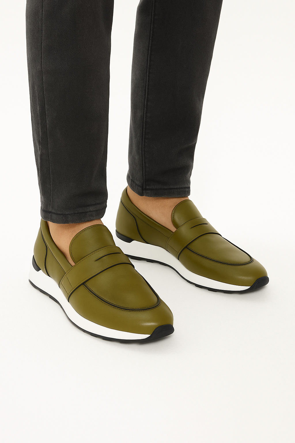 Olive Green Leather Men s Loafers