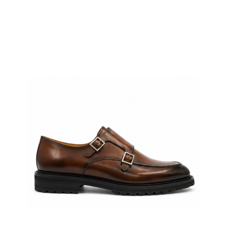 Classic Double Monk Strap Apron-Toe Shoes
