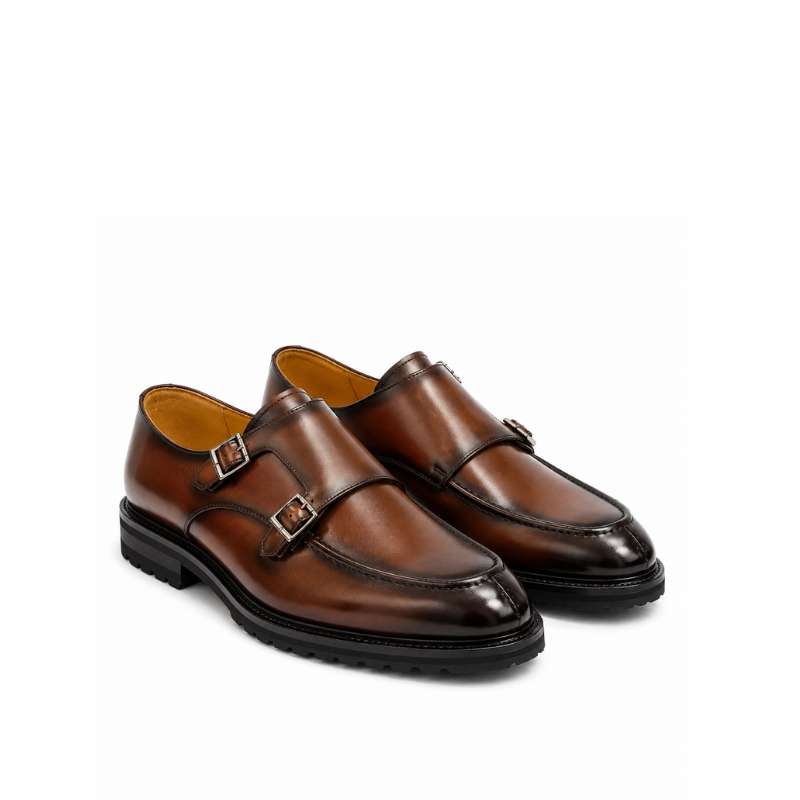 Classic Double Monk Strap Apron-Toe Shoes