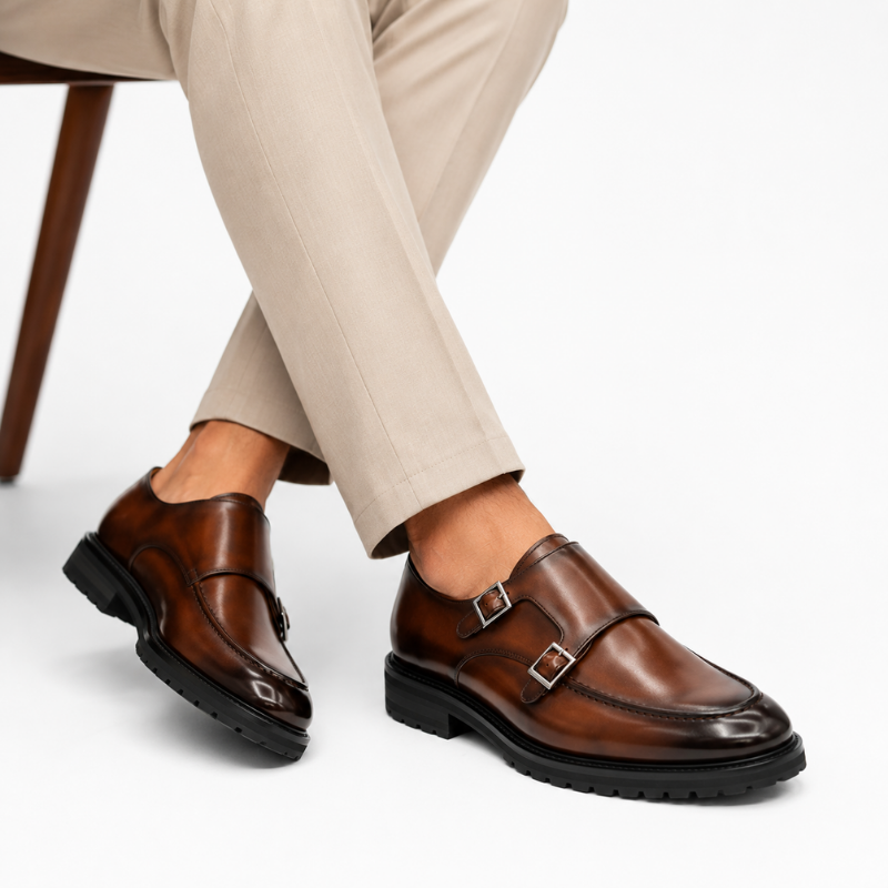 Classic Double Monk Strap Apron-Toe Shoes