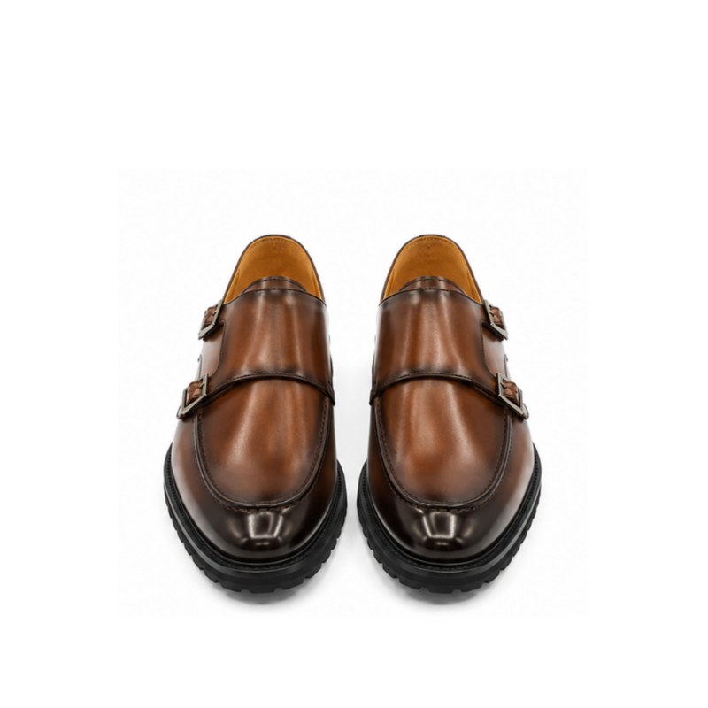 Classic Double Monk Strap Apron-Toe Shoes