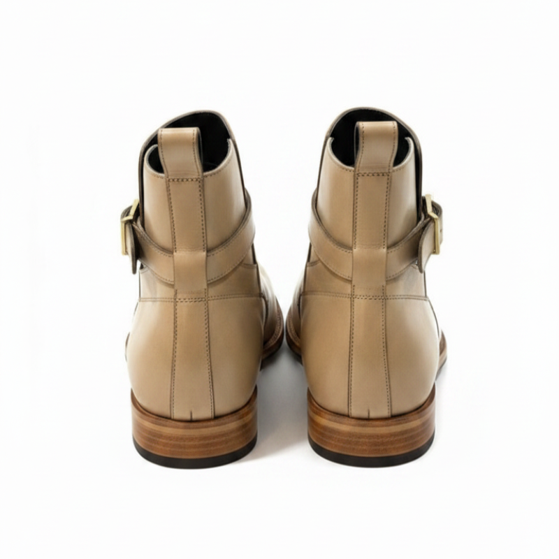 Classic Sophistication Gold Buckle Rounded Toe Leather Boots