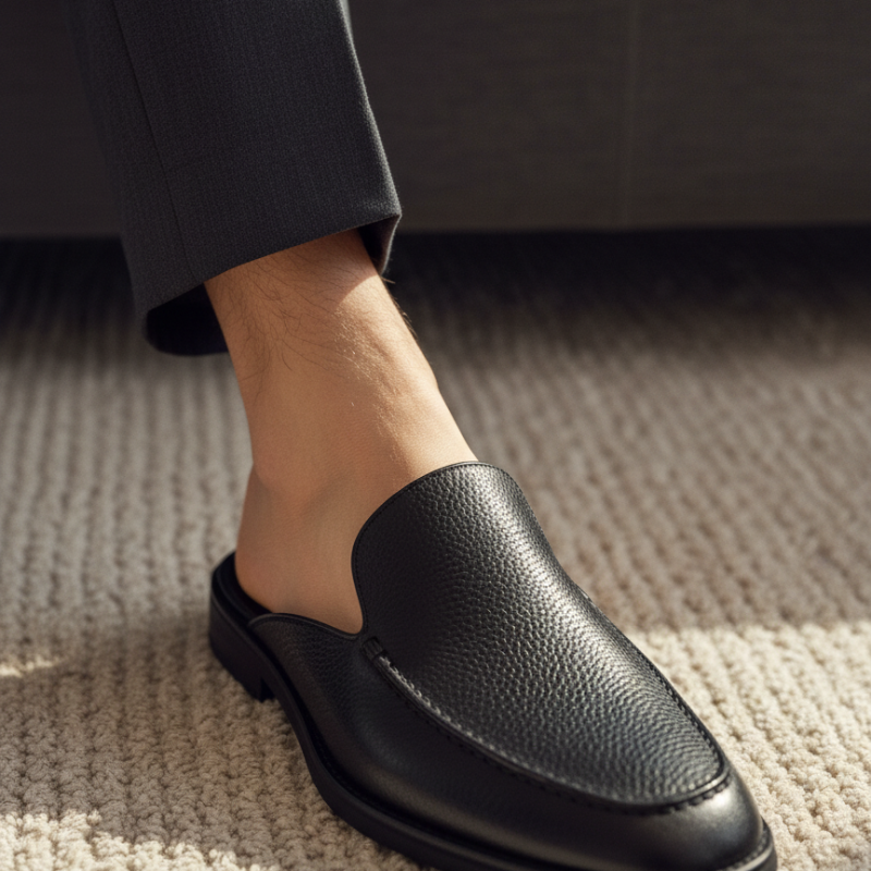 Classic Textured Pebble Leather Mule