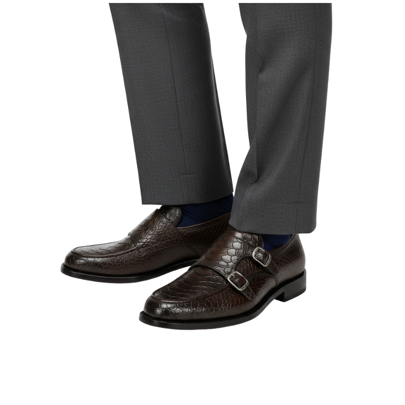 Classic Double Buckle Reptile Monk Strap Shoes