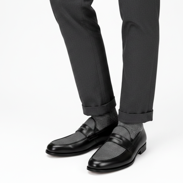 Classic Noir Contrast Penny Loafers