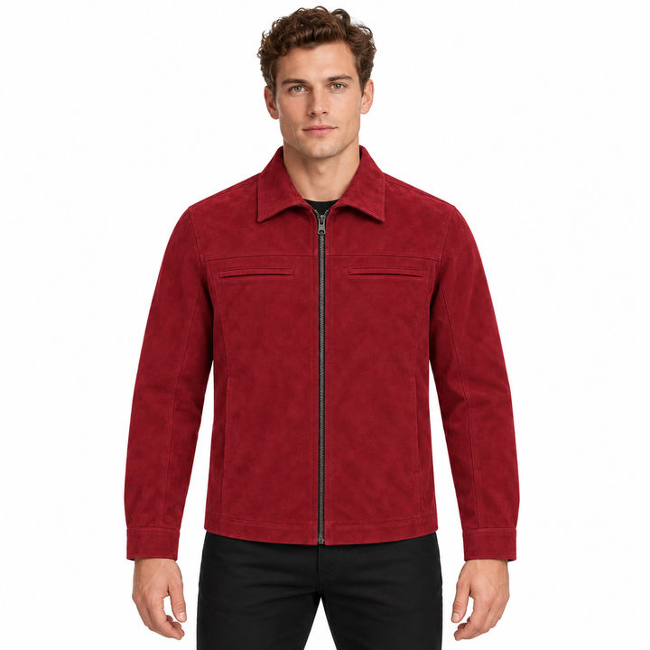 Classic Zip-Up Suede-Style Jacket
