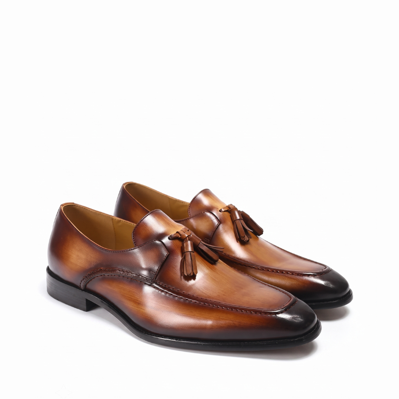 Cognac Leather Tassel Slip On Shoes