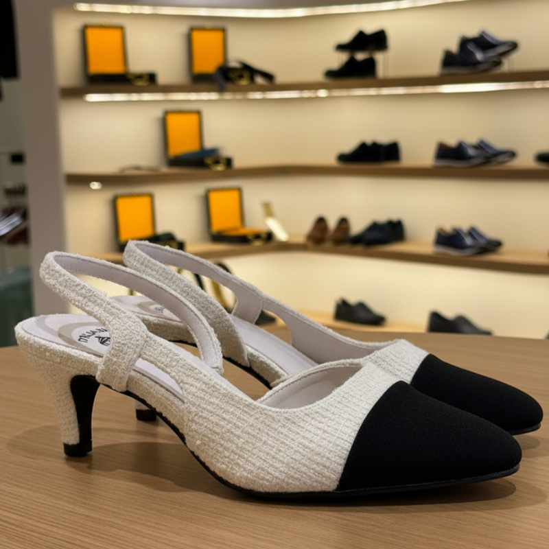 Chic Contrast Slingback Kitten Heels