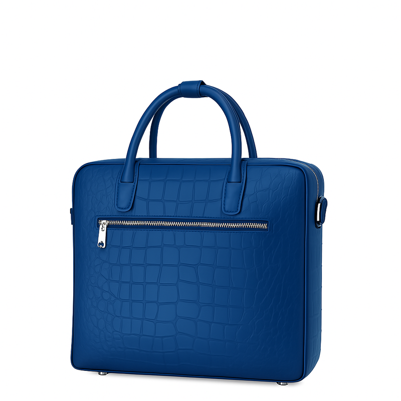 Italian Croco Leather Front Pocket Blue Briefcase Bag