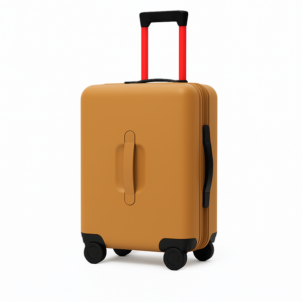 Luxury Wide Tan Trolley Luggage Bag - Tan