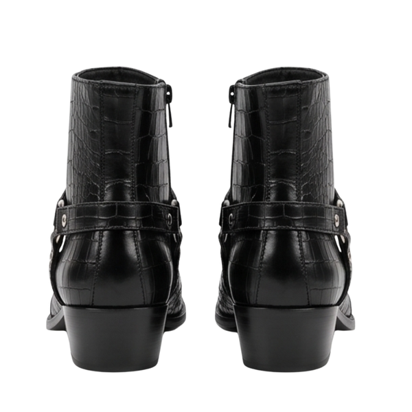 Croc-Embossed Italian Artisan Metal Toe Ankle Boots