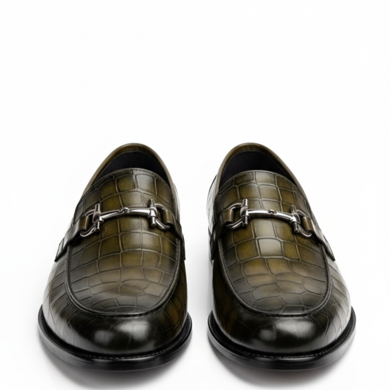 Croc Embossed Italian Elegance Horsebit Loafers