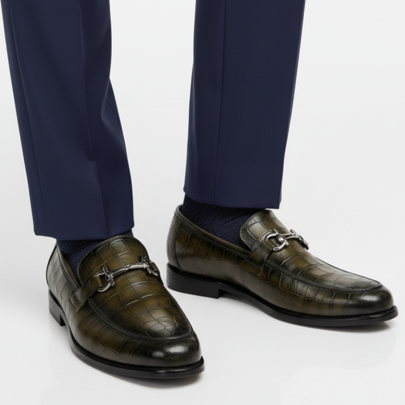 Croc Embossed Italian Elegance Horsebit Loafers