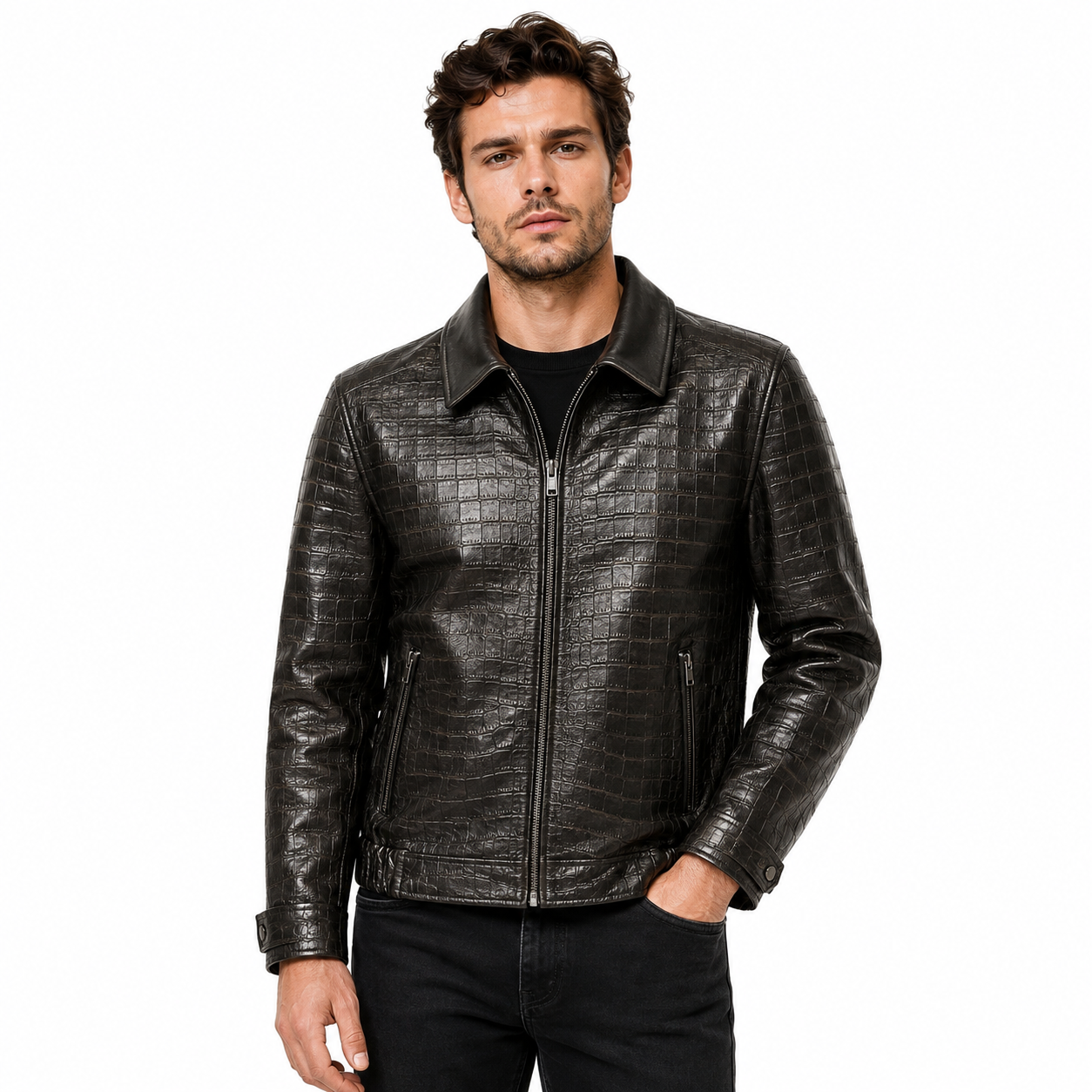Croc Embossed Italian Leather Jacket
