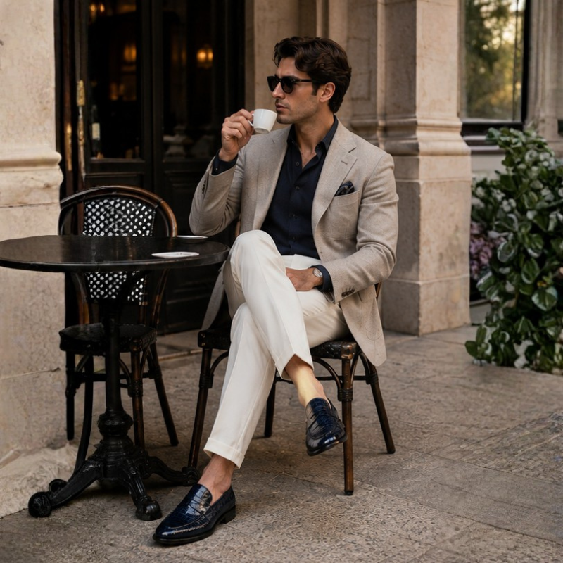 Croc Texture Leather Masterpiece Loafers