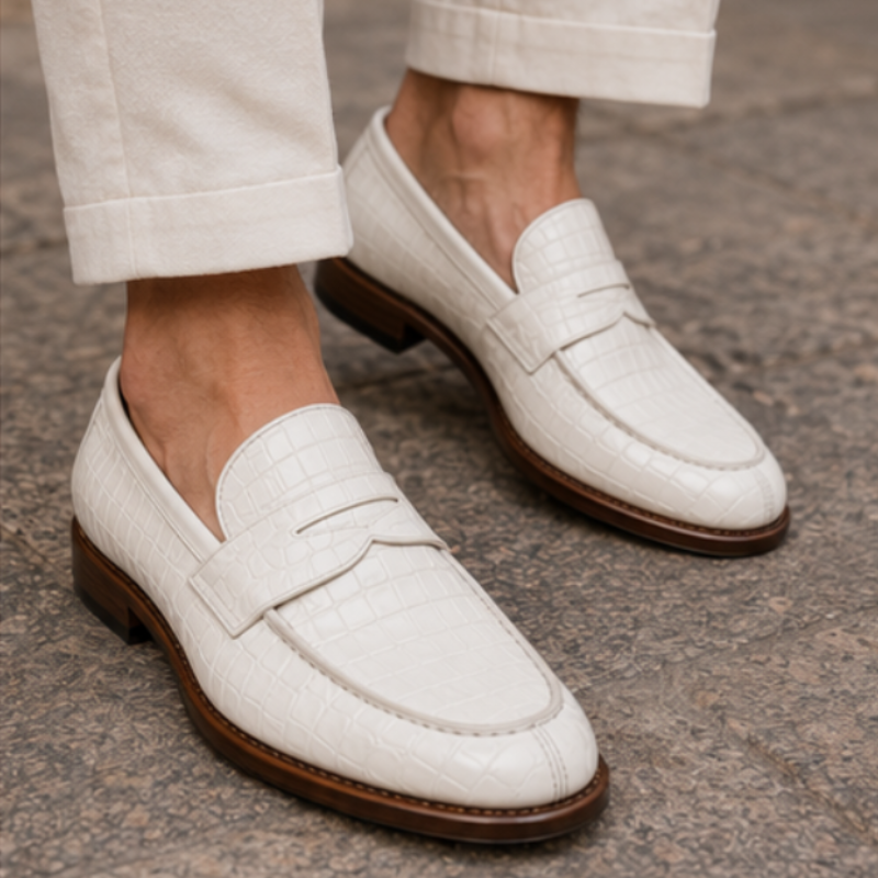 Croc Texture Leather Masterpiece Loafers