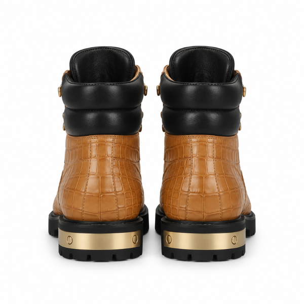 Croco Deep Cut Leather Lace UP Ankle Boot