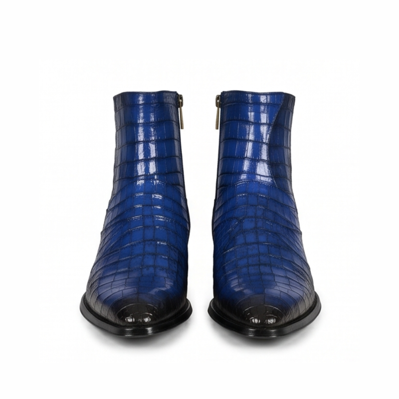 Croco Leather Zip Up Boots