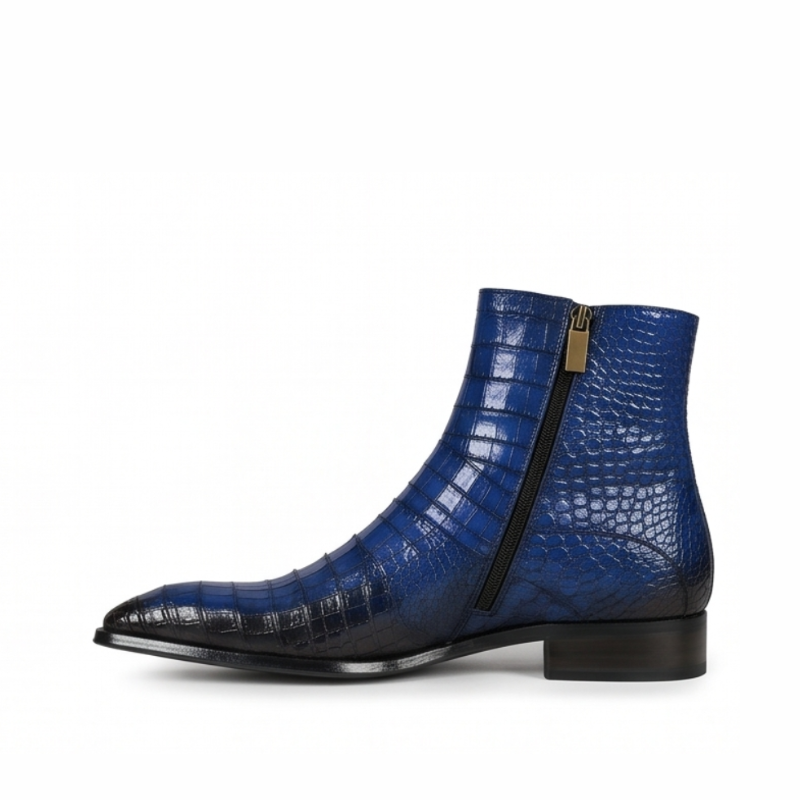 Croco Leather Zip Up Boots