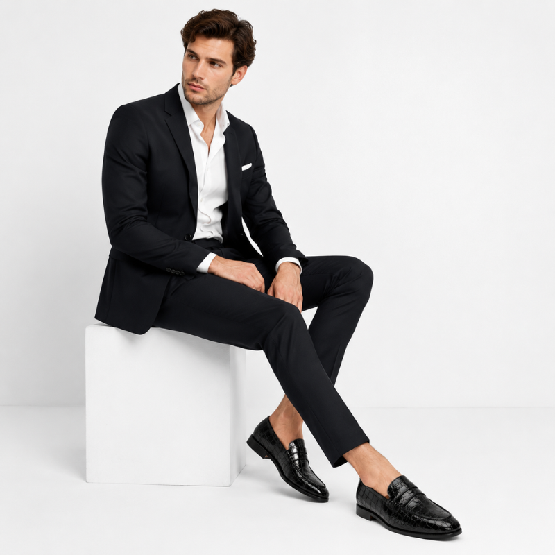 Croco Pattern Polished Italian Signature Penny Loafers